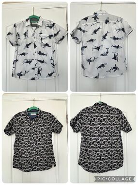 Free Planet Boy’s Shark Pattern Casual Button Down Short Sleeve Shirts 14/16